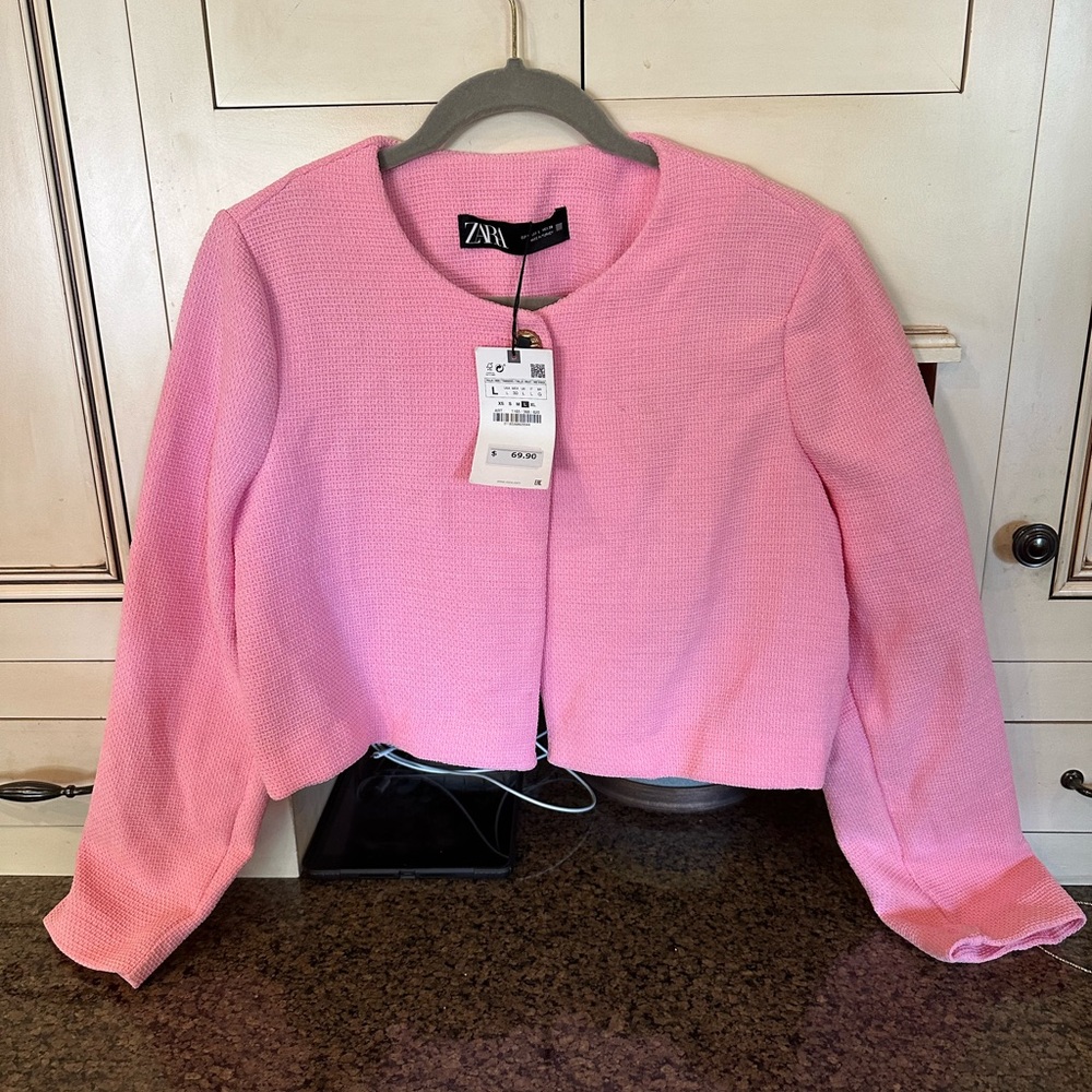NWT Zara pink cropped blazer size large
